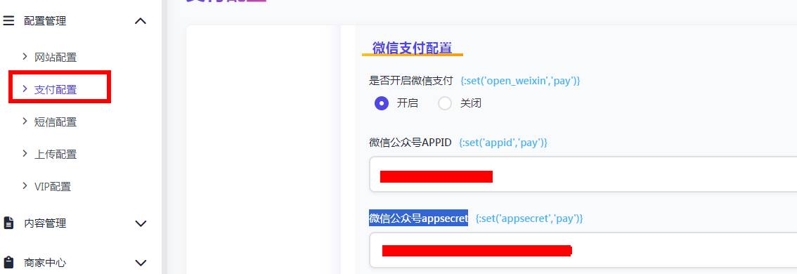 后台支付配置界面